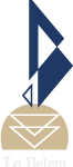 Logo du site Le Belem représentant le trois-mâts Le Belem dans des formes épurées géométriques. Les couleurs utilisées sont bleu pour la voile, beige pour l'horizon, blanc pour la coque et pour l'inscription "Le Belem".