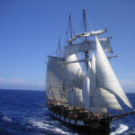 Photo du Belem, toutes voiles dehors, sur une mer calme.